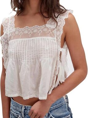 NWOT White Lace Eyelet Trim Tank Top